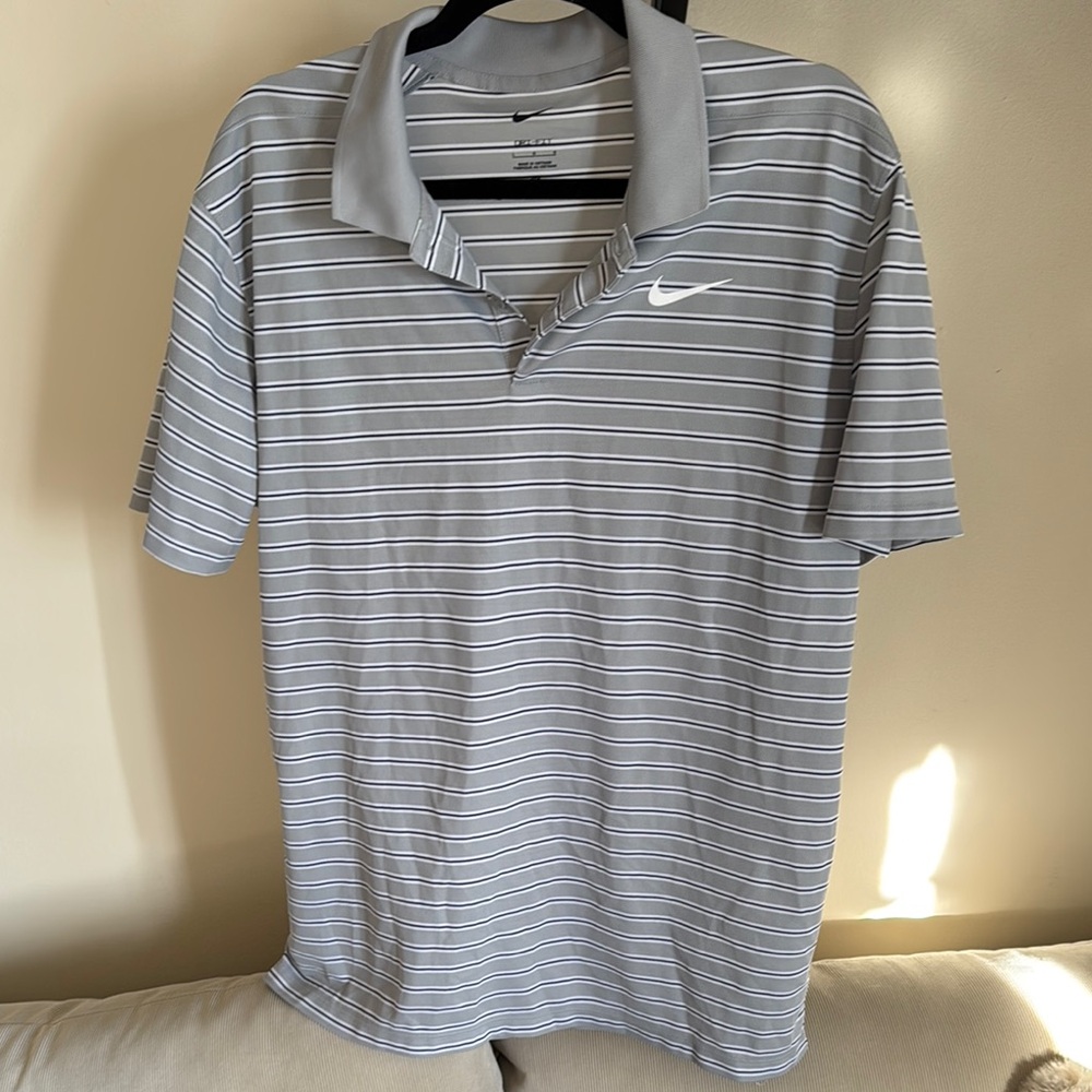 Nike Men's Gray Striped Golf Polo Shirt